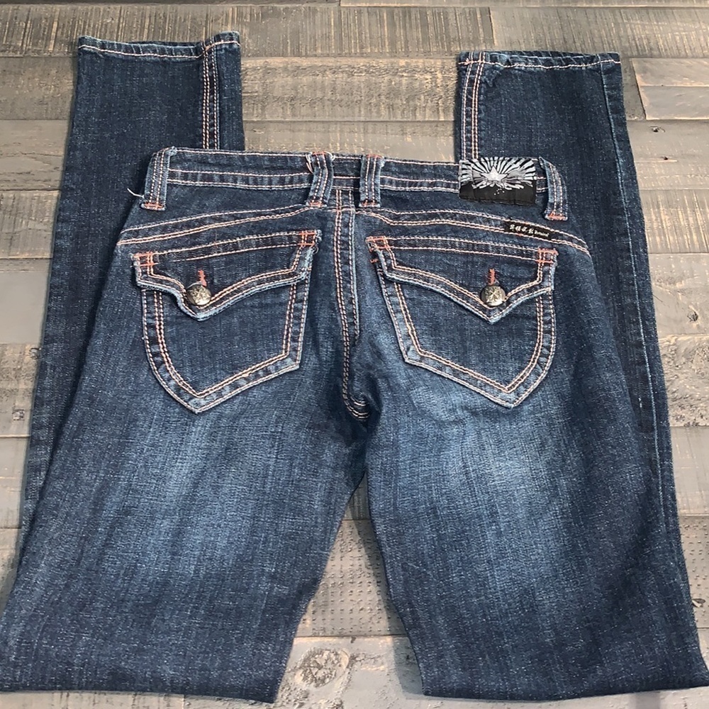 Rock Premium USA Womens Dark Wash Skinny Jeans Low Rise Contrast Stitch R7042 26